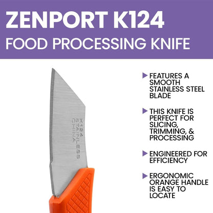 K123 Food Processing Knife, Seed Potato, 3.75-Inch Stainless Steel Blade, Orange