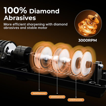 Kitchen Professional Electric Knife Sharpener: 3-Stage 100% Diamond Abrasives Knife Sharpeners with 15° Precision Angle Electric Steel Sharpening Tool to Restore/Polish Chef Knives