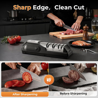 Kitchen Professional Electric Knife Sharpener: 3-Stage 100% Diamond Abrasives Knife Sharpeners with 15° Precision Angle Electric Steel Sharpening Tool to Restore/Polish Chef Knives