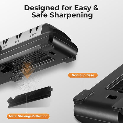 Kitchen Professional Electric Knife Sharpener: 3-Stage 100% Diamond Abrasives Knife Sharpeners with 15° Precision Angle Electric Steel Sharpening Tool to Restore/Polish Chef Knives
