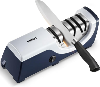 Kitchen Professional Electric Knife Sharpener: 3-Stage 100% Diamond Abrasives Knife Sharpeners with 15° Precision Angle Electric Steel Sharpening Tool to Restore/Polish Chef Knives