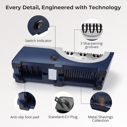 Kitchen Professional Electric Knife Sharpener: 3-Stage 100% Diamond Abrasives Knife Sharpeners with 15° Precision Angle Electric Steel Sharpening Tool to Restore/Polish Chef Knives
