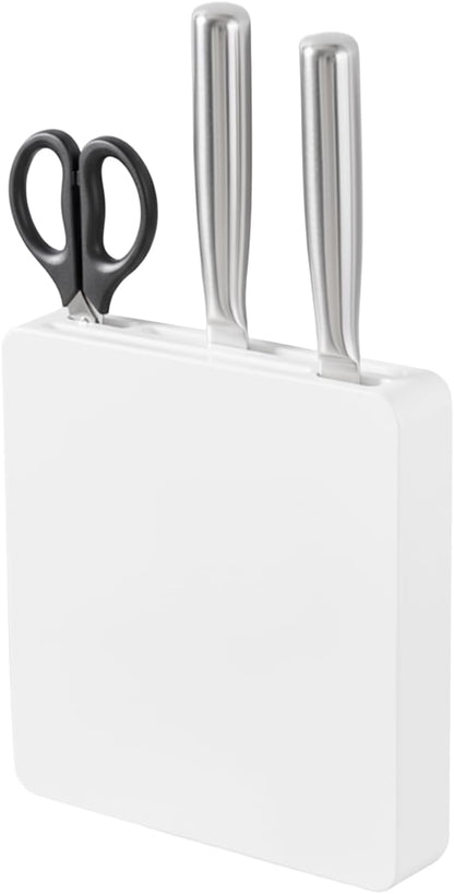 Wall Mounted Knife Block Holder 4 Slot, Self-Adhesive with Screws Under Cabinet Kitchen Knife Storage, No Drill Wall Mount Knife Rack, Knife Blocks Insert, Space Saving Organizer