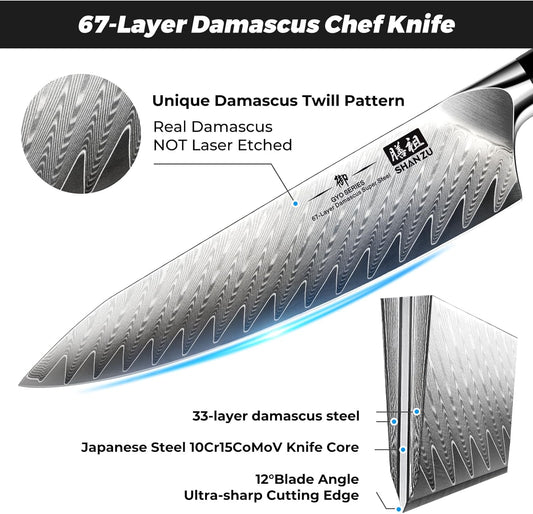 Damascus Chef Knife 8 inch, 67-Layer High Carbon Steel | Ultra Sharp Japanese Chef Knife,Professional Kitchen Utility Knives with G10 Ergonomic Handle Cooking Knife with Gift Box