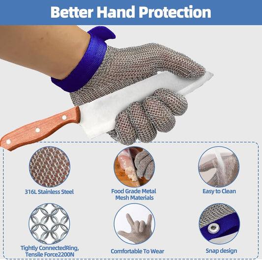 Metal Mesh Gloves - Stainless Steel Mesh Chain Cutting Gloves for Meat and Food Processing
