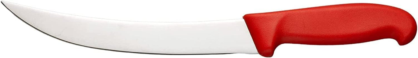 8” Red Breaking & Butcher Knife, Curved - Razor Sharp Blade - Cozzini Cutlery Imports