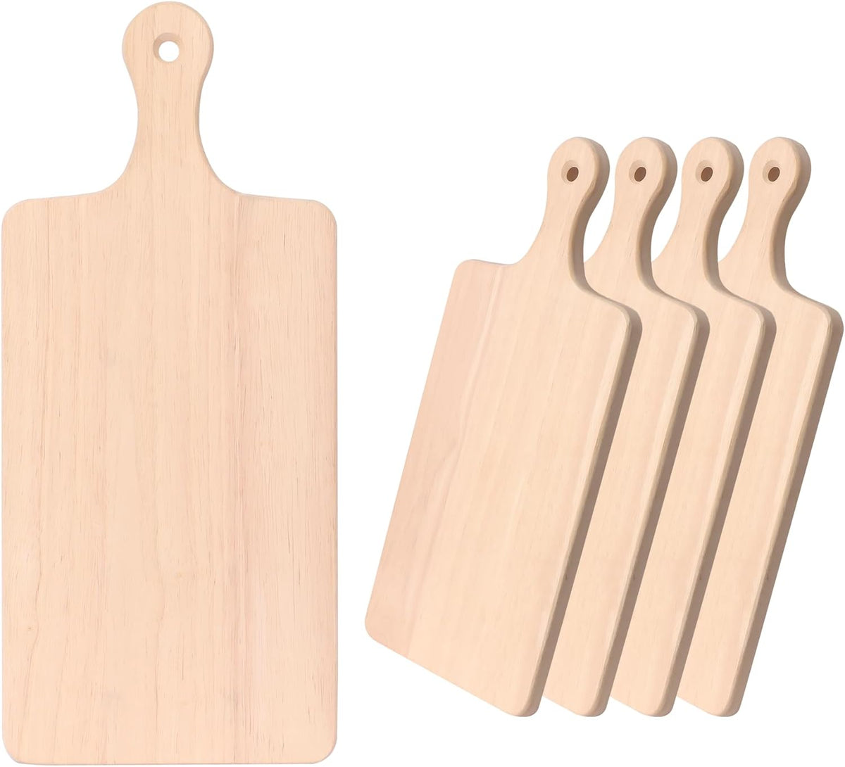 4-Pack 13.5"x 7.5" Wood Serving Boards Set | Unfinished Wood Crafts with Handle | Wooden Cutting Boards Bulk for Charcuterie,Cheese,Meat,Bread,Vegetabes & Fruits