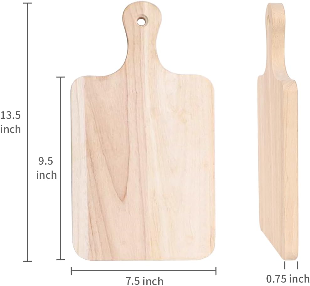4-Pack 13.5"x 7.5" Wood Serving Boards Set | Unfinished Wood Crafts with Handle | Wooden Cutting Boards Bulk for Charcuterie,Cheese,Meat,Bread,Vegetabes & Fruits