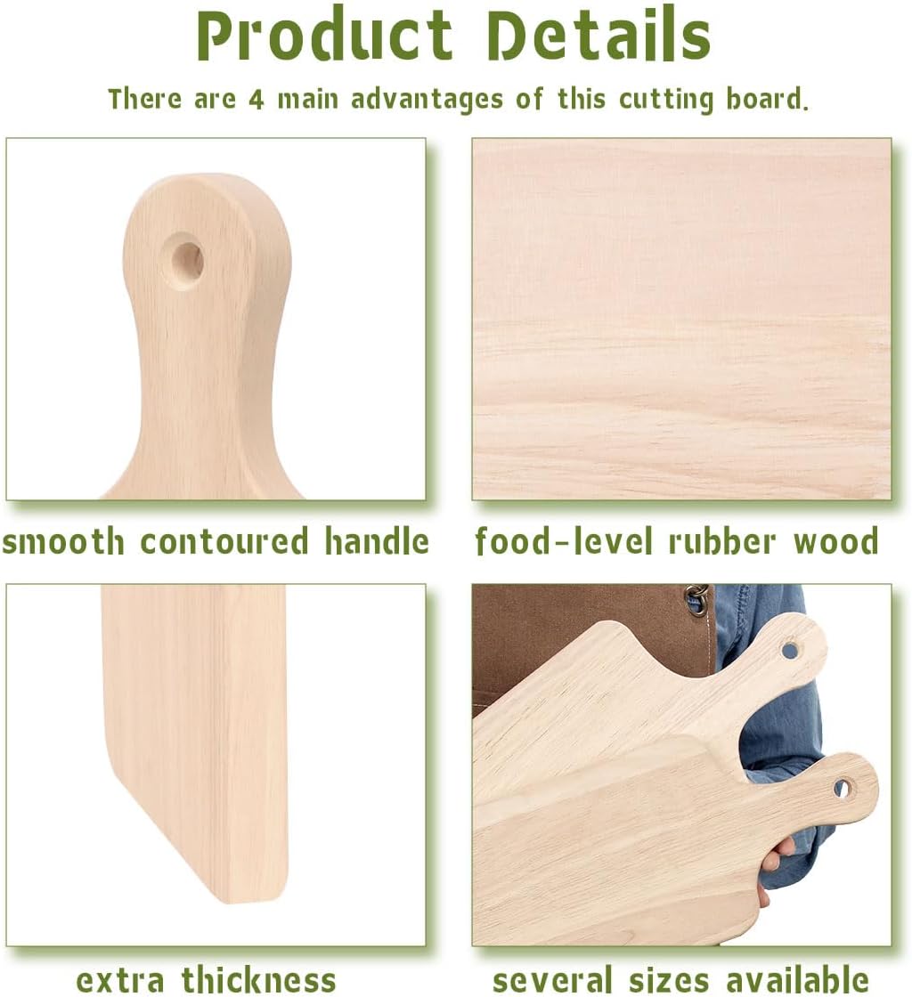 4-Pack 13.5"x 7.5" Wood Serving Boards Set | Unfinished Wood Crafts with Handle | Wooden Cutting Boards Bulk for Charcuterie,Cheese,Meat,Bread,Vegetabes & Fruits