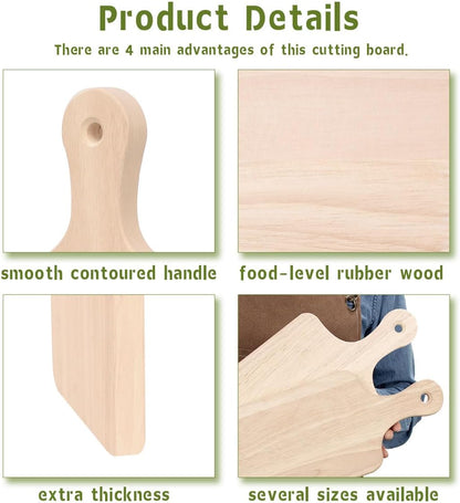 4-Pack 13.5"x 7.5" Wood Serving Boards Set | Unfinished Wood Crafts with Handle | Wooden Cutting Boards Bulk for Charcuterie,Cheese,Meat,Bread,Vegetabes & Fruits