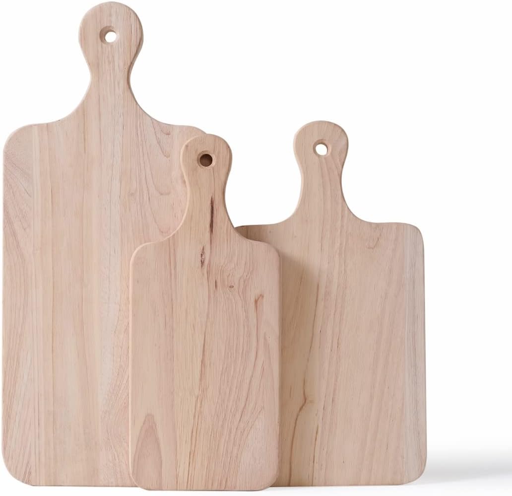 4-Pack 13.5"x 7.5" Wood Serving Boards Set | Unfinished Wood Crafts with Handle | Wooden Cutting Boards Bulk for Charcuterie,Cheese,Meat,Bread,Vegetabes & Fruits