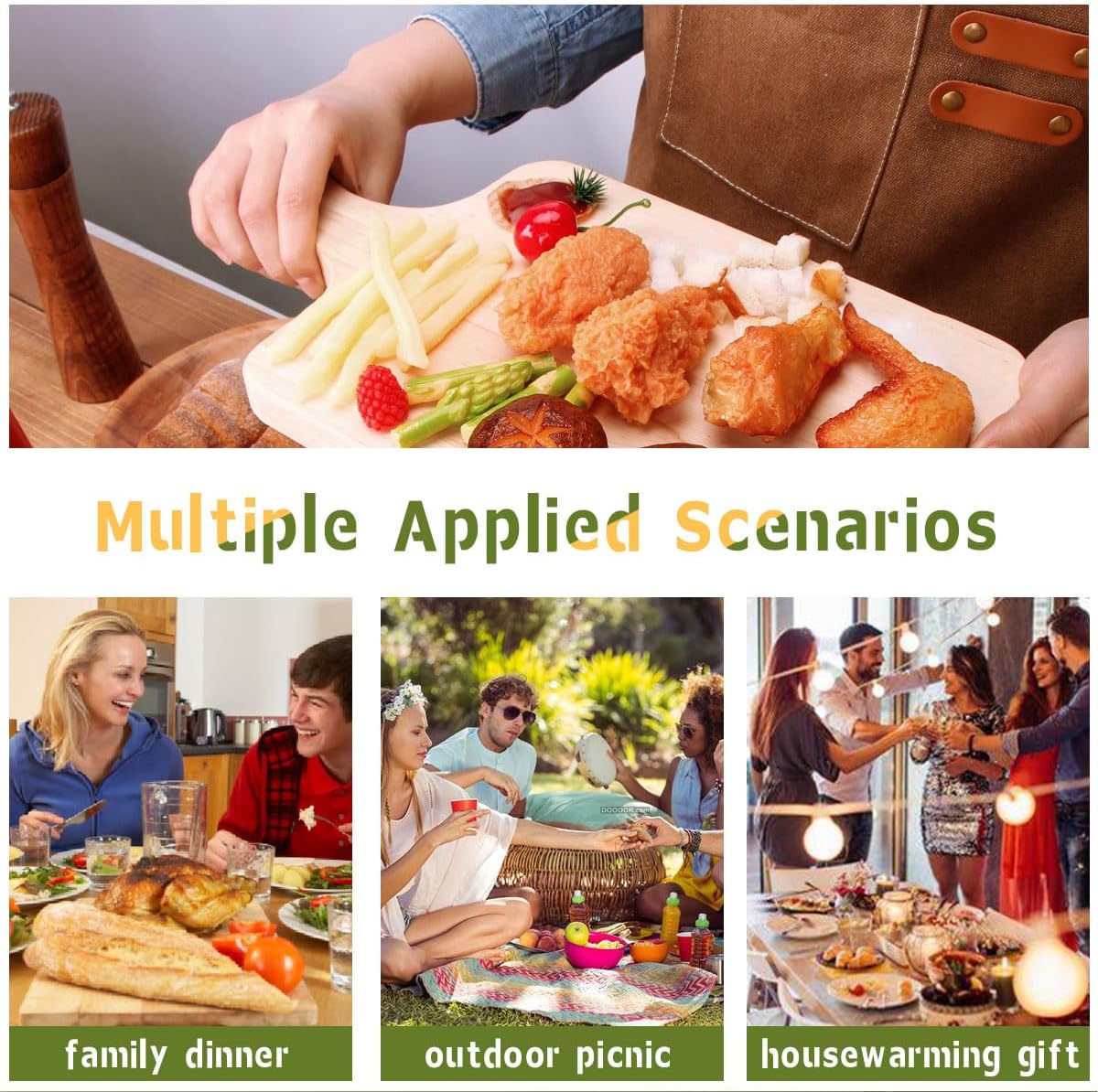 4-Pack 13.5"x 7.5" Wood Serving Boards Set | Unfinished Wood Crafts with Handle | Wooden Cutting Boards Bulk for Charcuterie,Cheese,Meat,Bread,Vegetabes & Fruits