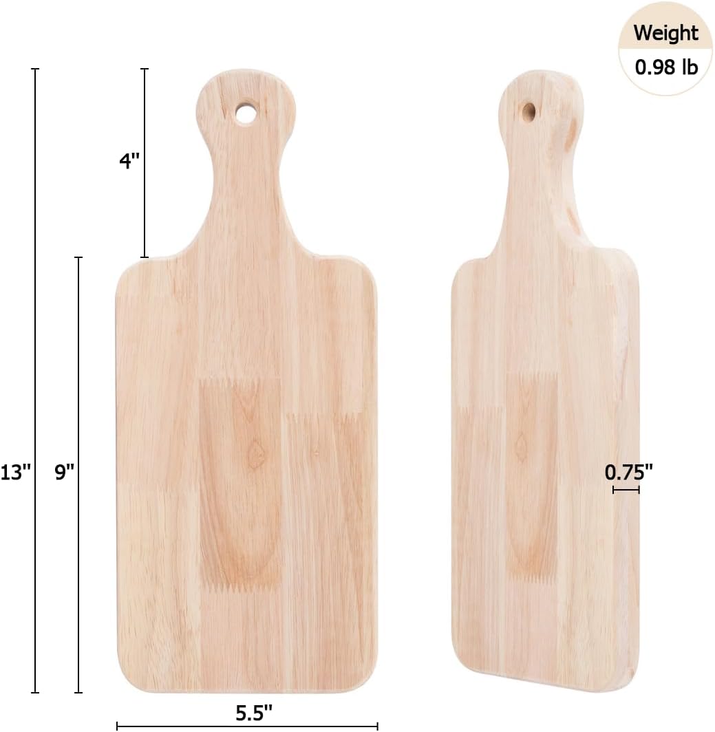 4-Pack 13.5"x 7.5" Wood Serving Boards Set | Unfinished Wood Crafts with Handle | Wooden Cutting Boards Bulk for Charcuterie,Cheese,Meat,Bread,Vegetabes & Fruits