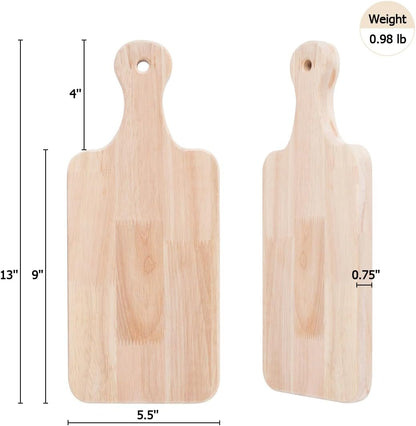 4-Pack 13.5"x 7.5" Wood Serving Boards Set | Unfinished Wood Crafts with Handle | Wooden Cutting Boards Bulk for Charcuterie,Cheese,Meat,Bread,Vegetabes & Fruits