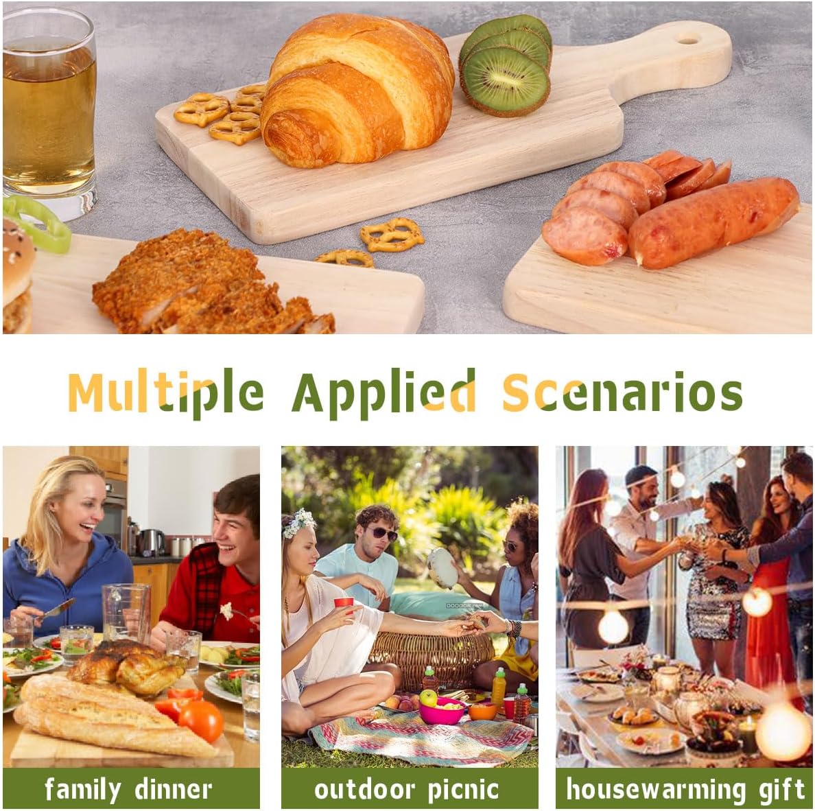 4-Pack 13.5"x 7.5" Wood Serving Boards Set | Unfinished Wood Crafts with Handle | Wooden Cutting Boards Bulk for Charcuterie,Cheese,Meat,Bread,Vegetabes & Fruits