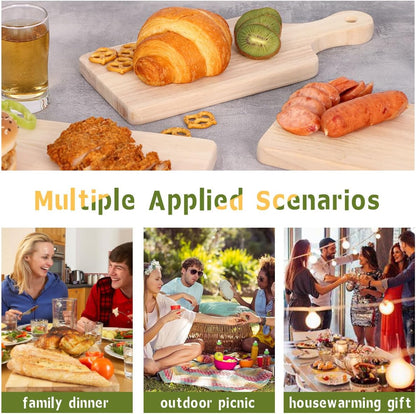 4-Pack 13.5"x 7.5" Wood Serving Boards Set | Unfinished Wood Crafts with Handle | Wooden Cutting Boards Bulk for Charcuterie,Cheese,Meat,Bread,Vegetabes & Fruits