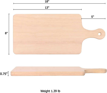 4-Pack 13.5"x 7.5" Wood Serving Boards Set | Unfinished Wood Crafts with Handle | Wooden Cutting Boards Bulk for Charcuterie,Cheese,Meat,Bread,Vegetabes & Fruits