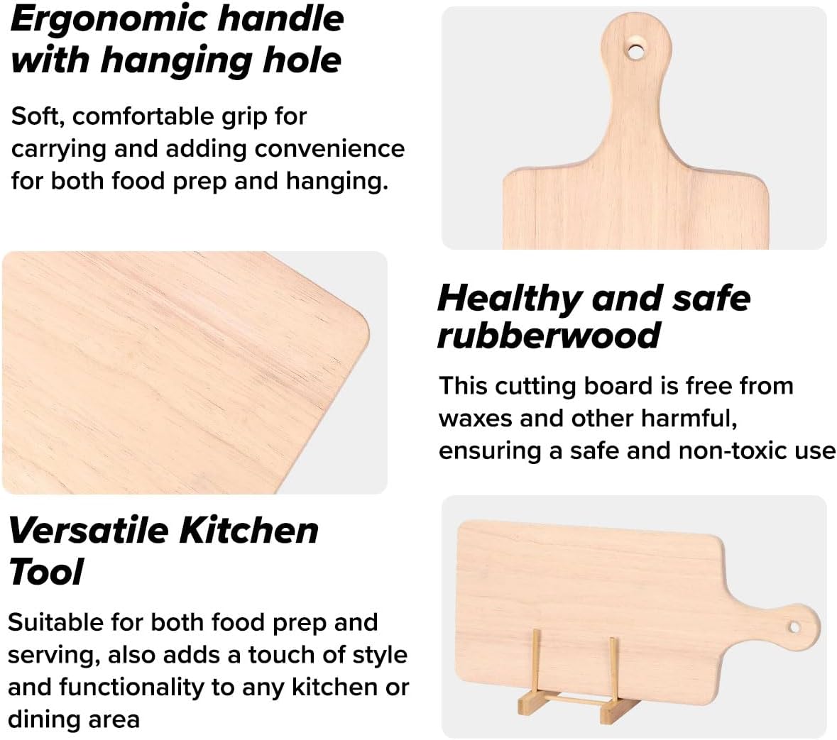 4-Pack 13.5"x 7.5" Wood Serving Boards Set | Unfinished Wood Crafts with Handle | Wooden Cutting Boards Bulk for Charcuterie,Cheese,Meat,Bread,Vegetabes & Fruits