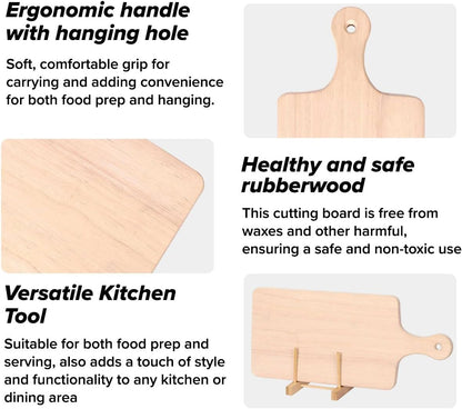 4-Pack 13.5"x 7.5" Wood Serving Boards Set | Unfinished Wood Crafts with Handle | Wooden Cutting Boards Bulk for Charcuterie,Cheese,Meat,Bread,Vegetabes & Fruits