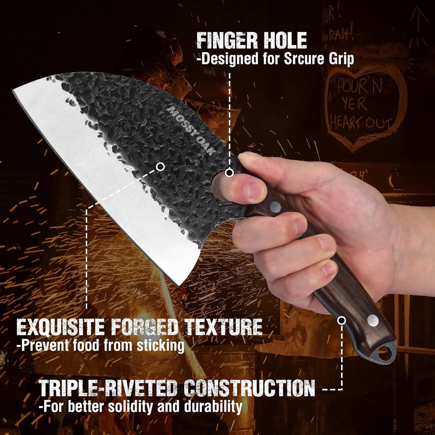 Butcher Knife Set with Oxford Roll Bag, 3-Piece | Hand Forged Chef Knives, Meat Cleavers Full Tang Handle for Cutting, Boning and Chopping, Kitchen Knives for Cooking, Camping