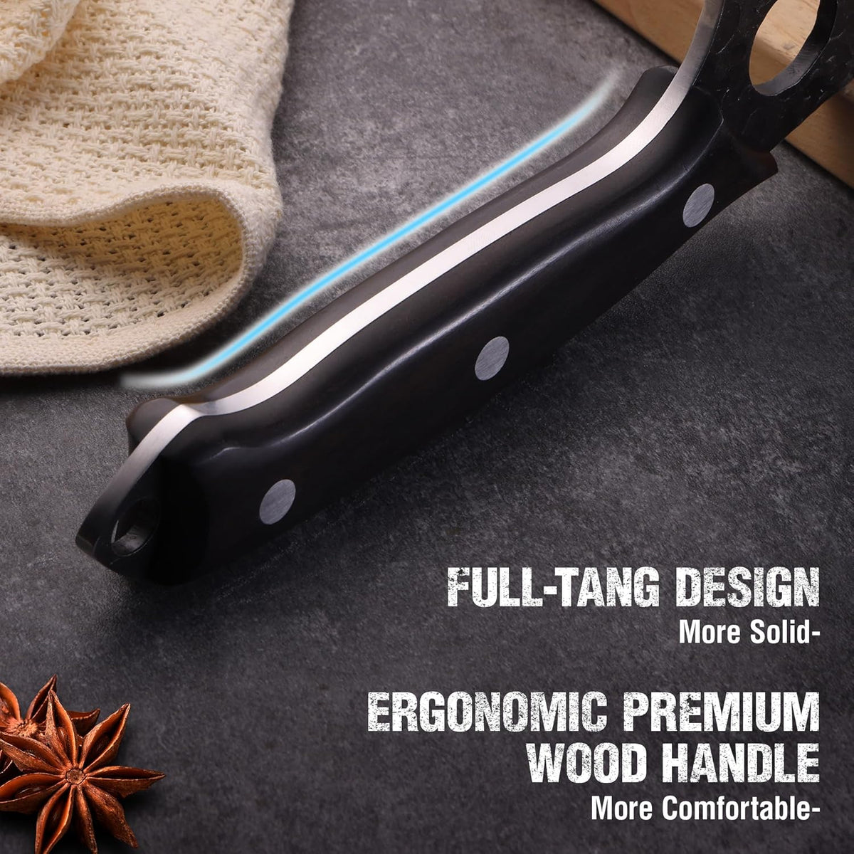 Butcher Knife Set with Oxford Roll Bag, 3-Piece | Hand Forged Chef Knives, Meat Cleavers Full Tang Handle for Cutting, Boning and Chopping, Kitchen Knives for Cooking, Camping