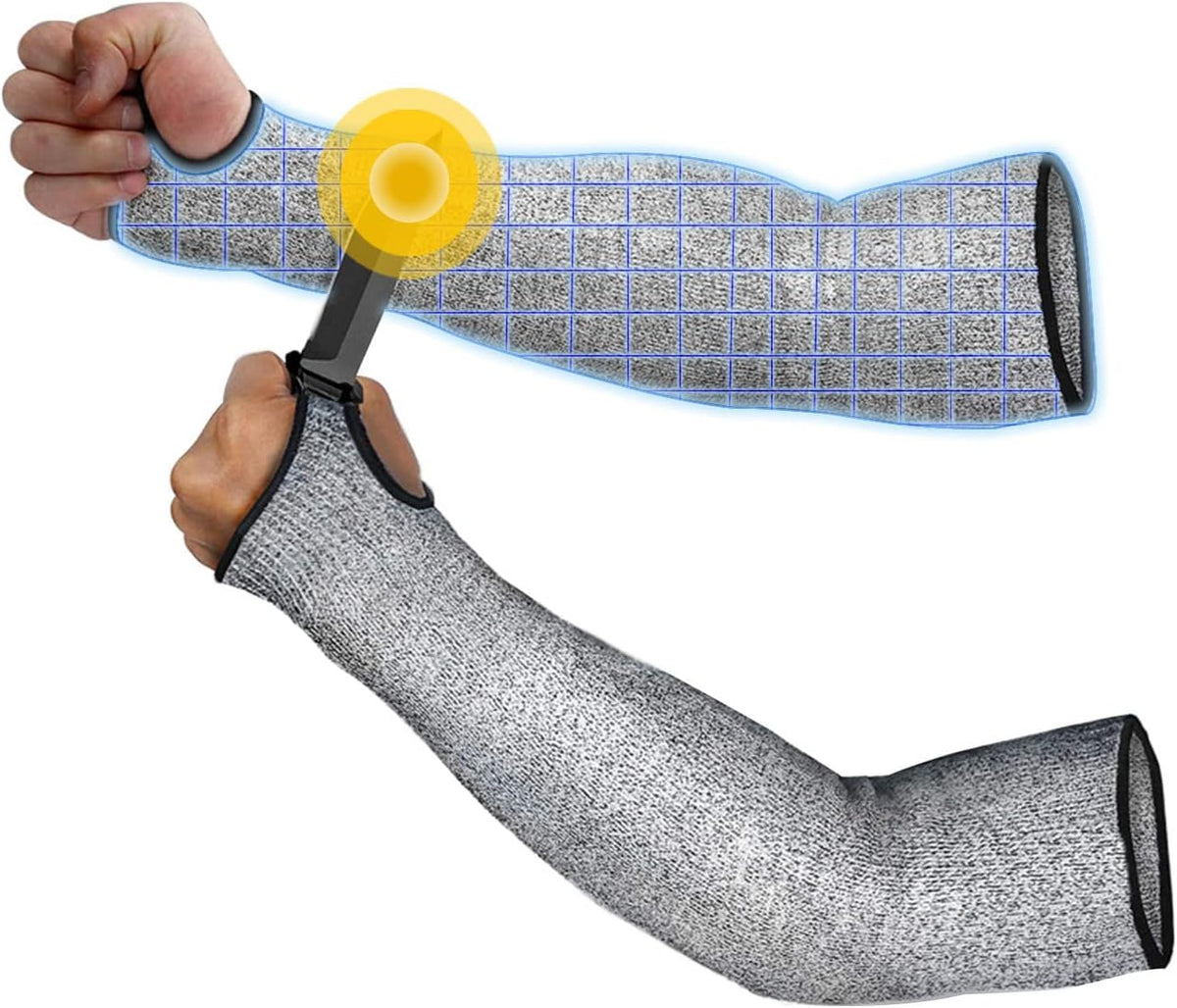 2PCS Protective Arm Sleeves Level 5 Cut Resistant Sleeve with Thumb Hole Cut Proof Arm Guards Grey Garden Sleeve for Women Men Garden Kitchen 17.7 Inch (1 Pair)
