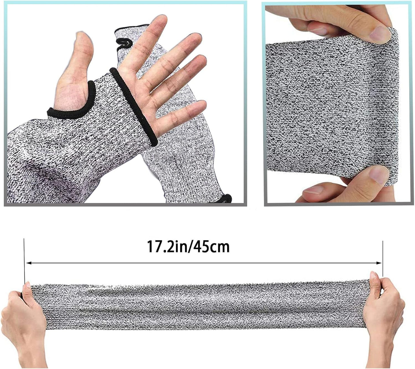 2PCS Protective Arm Sleeves Level 5 Cut Resistant Sleeve with Thumb Hole Cut Proof Arm Guards Grey Garden Sleeve for Women Men Garden Kitchen 17.7 Inch (1 Pair)
