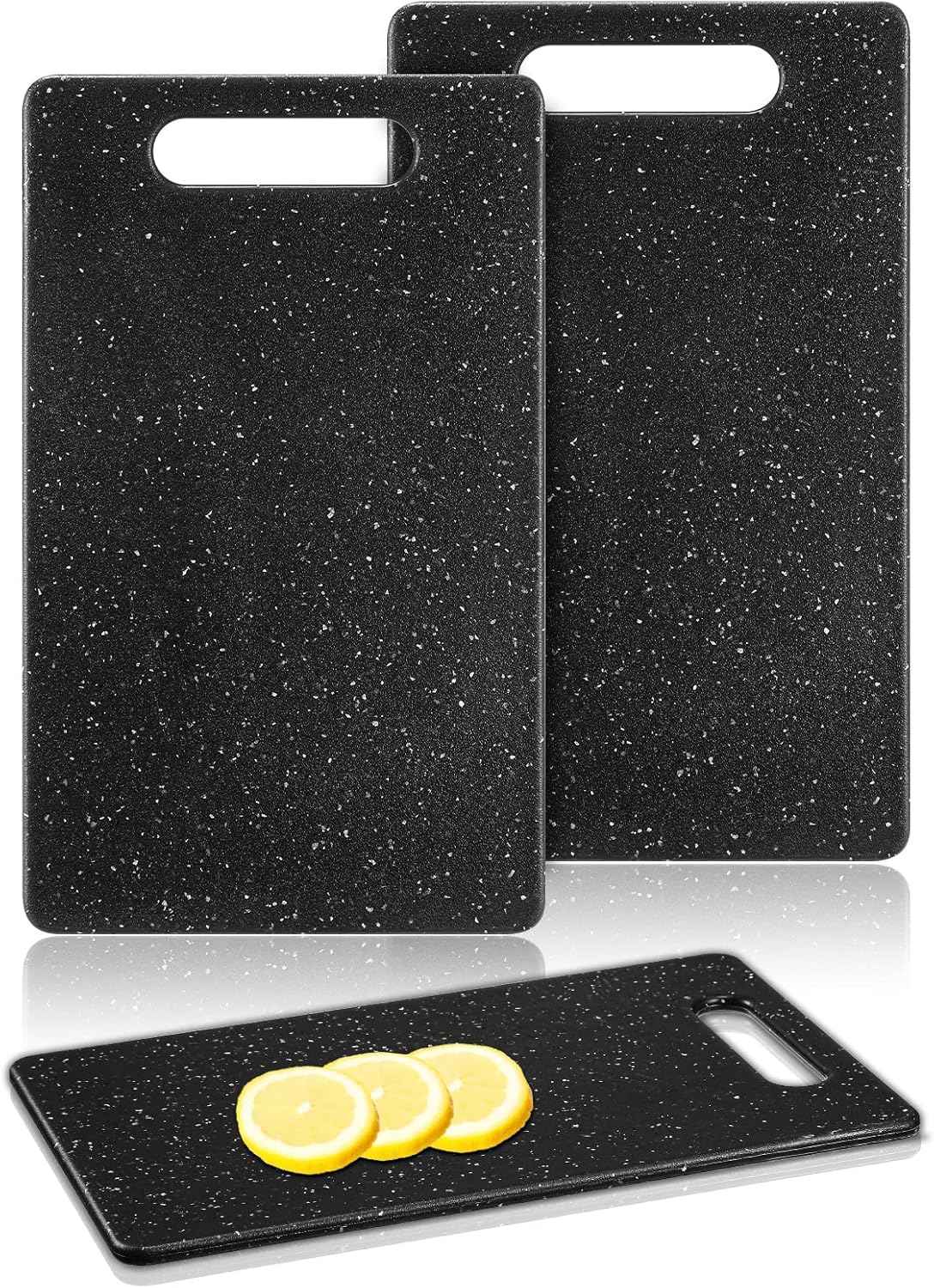 2 Pcs Small Cutting Board for Kitchen Mini Plastic Cutting Board Set Bar Dishwasher Safe Granite Color Food for Camping Food Fruits Prep Vegetables Easy Grip(6" x 10",Black)