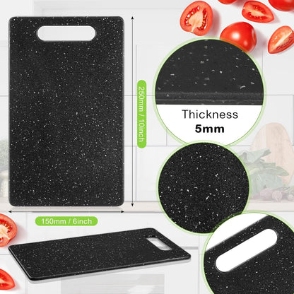 2 Pcs Small Cutting Board for Kitchen Mini Plastic Cutting Board Set Bar Dishwasher Safe Granite Color Food for Camping Food Fruits Prep Vegetables Easy Grip(6" x 10",Black)