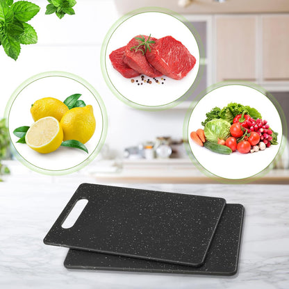 2 Pcs Small Cutting Board for Kitchen Mini Plastic Cutting Board Set Bar Dishwasher Safe Granite Color Food for Camping Food Fruits Prep Vegetables Easy Grip(6" x 10",Black)