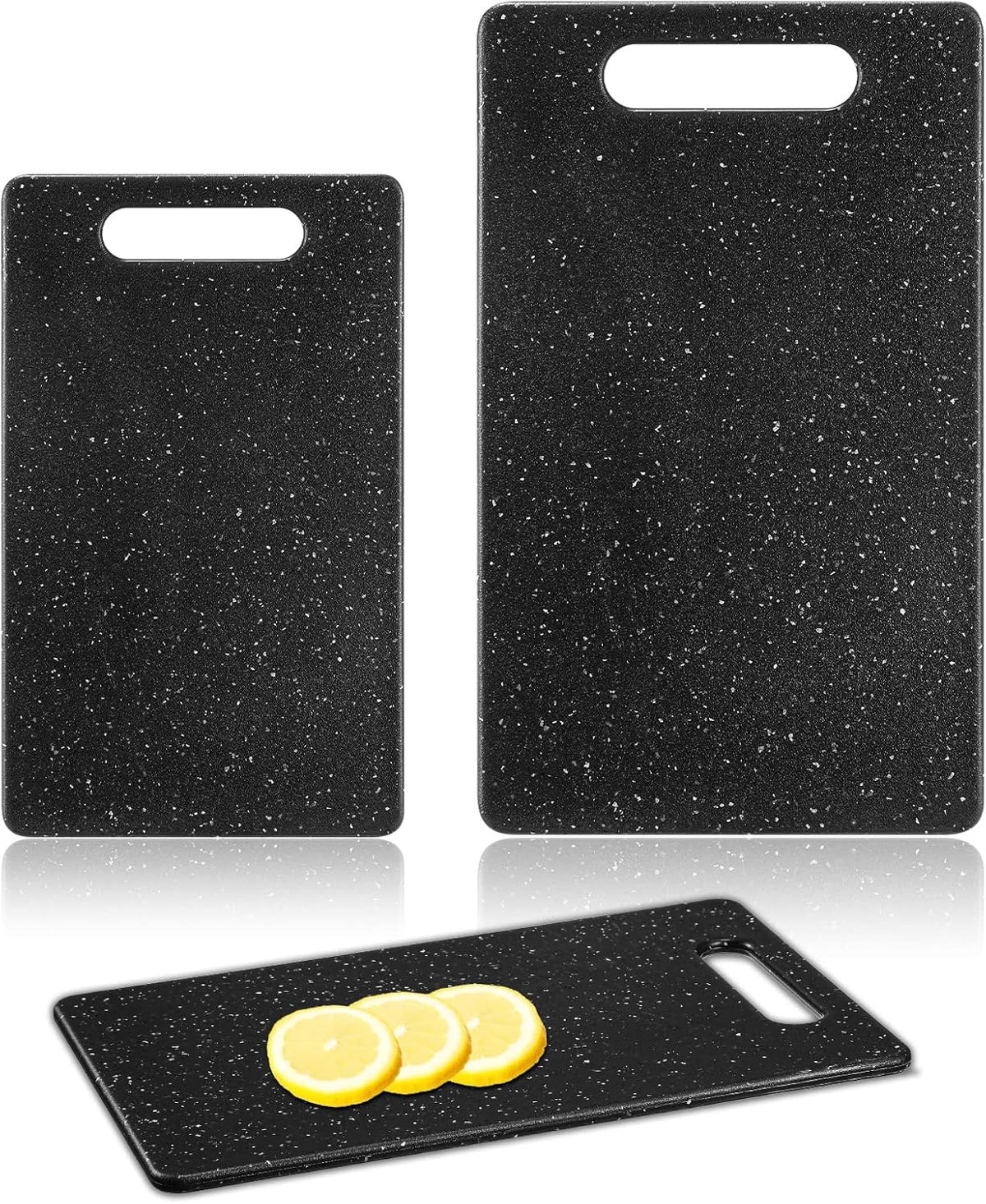 2 Pcs Small Cutting Board for Kitchen Mini Plastic Cutting Board Set Bar Dishwasher Safe Granite Color Food for Camping Food Fruits Prep Vegetables Easy Grip(6" x 10",Black)