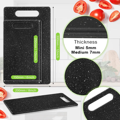2 Pcs Small Cutting Board for Kitchen Mini Plastic Cutting Board Set Bar Dishwasher Safe Granite Color Food for Camping Food Fruits Prep Vegetables Easy Grip(6" x 10",Black)