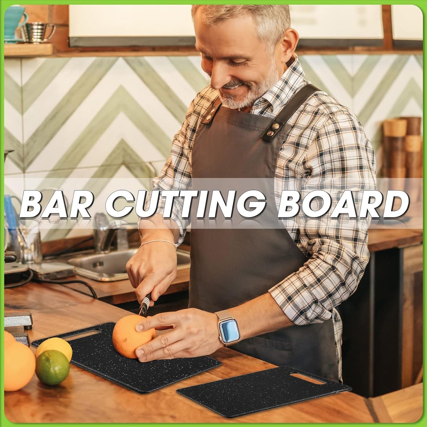 2 Pcs Small Cutting Board for Kitchen Mini Plastic Cutting Board Set Bar Dishwasher Safe Granite Color Food for Camping Food Fruits Prep Vegetables Easy Grip(6" x 10",Black)