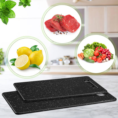 2 Pcs Small Cutting Board for Kitchen Mini Plastic Cutting Board Set Bar Dishwasher Safe Granite Color Food for Camping Food Fruits Prep Vegetables Easy Grip(6" x 10",Black)