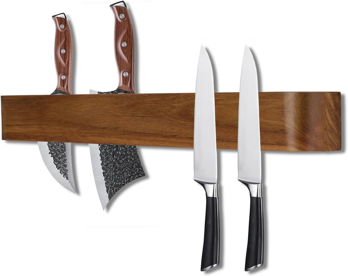 20 Inch Magnetic Knife Rack/Bar with Two Rows of Storage,Powerful Acacia Wood Magnetic Knife Holder for Wall,Hold 25 Knives，for Kitchen Utensil Organizer