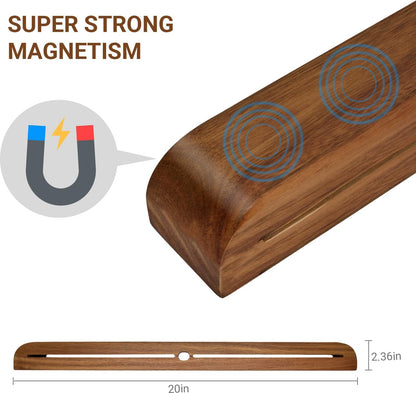 20 Inch Magnetic Knife Rack/Bar with Two Rows of Storage,Powerful Acacia Wood Magnetic Knife Holder for Wall,Hold 25 Knives，for Kitchen Utensil Organizer