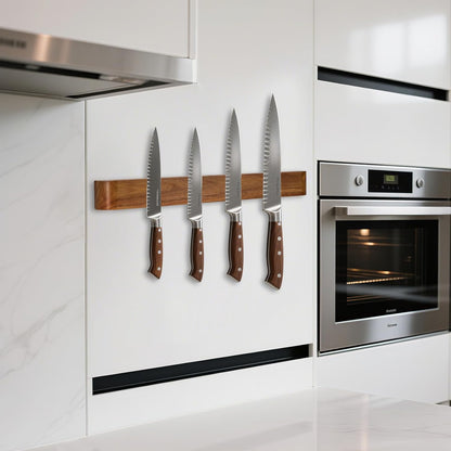 20 Inch Magnetic Knife Rack/Bar with Two Rows of Storage,Powerful Acacia Wood Magnetic Knife Holder for Wall,Hold 25 Knives，for Kitchen Utensil Organizer