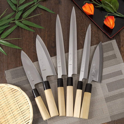 Japanese Sushi Fillet Chef Knife Shiroko(White Steel)-No.2 D-Shape Magnolia Wood Handle, Deba 8.3-inch (210mm)