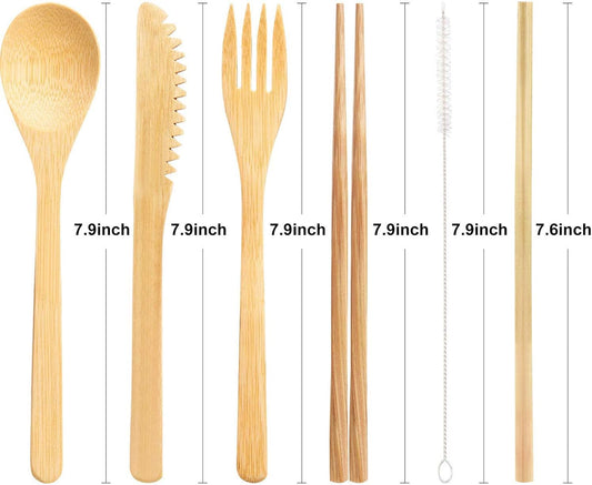 4 Sets Bamboo Utensils Wooden Utensils Set Japanese Style Reusable Cutlery Travel Chopsticks Fork Spoon Straw Portable Utensil Case for Travel Hiking Picnic Camping Cooking Kitchen(Chic Style)