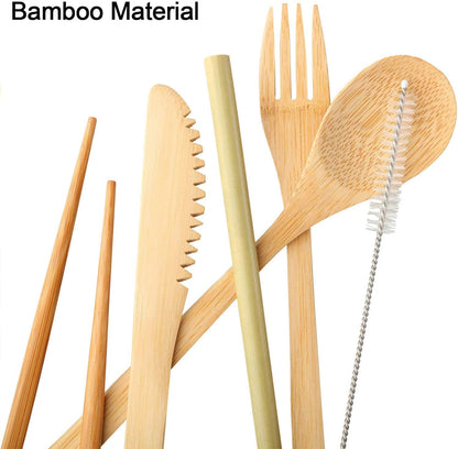 4 Sets Bamboo Utensils Wooden Utensils Set Japanese Style Reusable Cutlery Travel Chopsticks Fork Spoon Straw Portable Utensil Case for Travel Hiking Picnic Camping Cooking Kitchen(Chic Style)