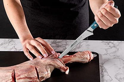 Forged Boning Knife in Nitrum Stainless Steel, Professional 6 Inch Butcher Knife for Removing Meat from Bones, Ergonomic Blue Handle, Brooklyn Series