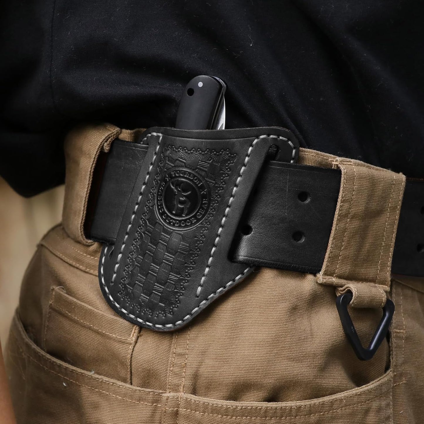 Tourbon Leather Pocket Folding Knife Sheath for Belt EDC Men Right Side Draw Knives Carrier Holder