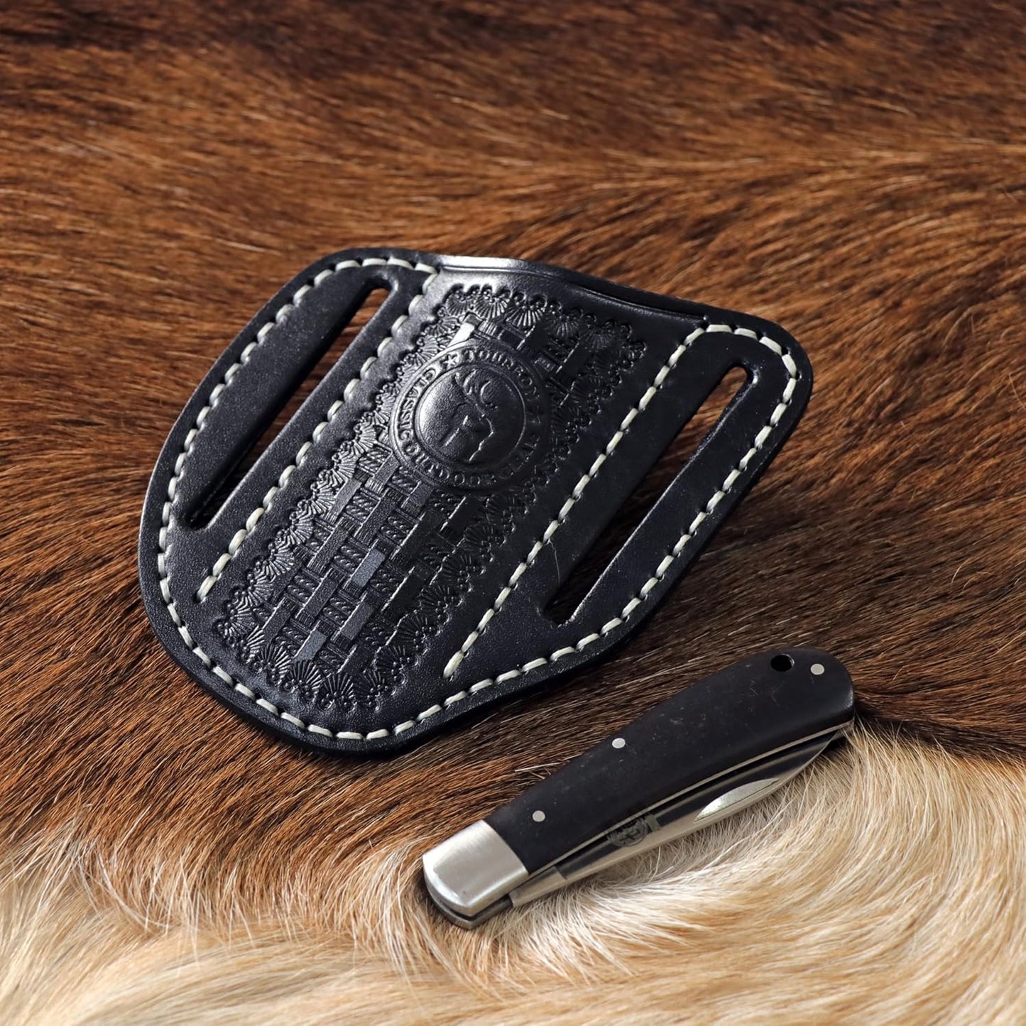 Tourbon Leather Pocket Folding Knife Sheath for Belt EDC Men Right Side Draw Knives Carrier Holder