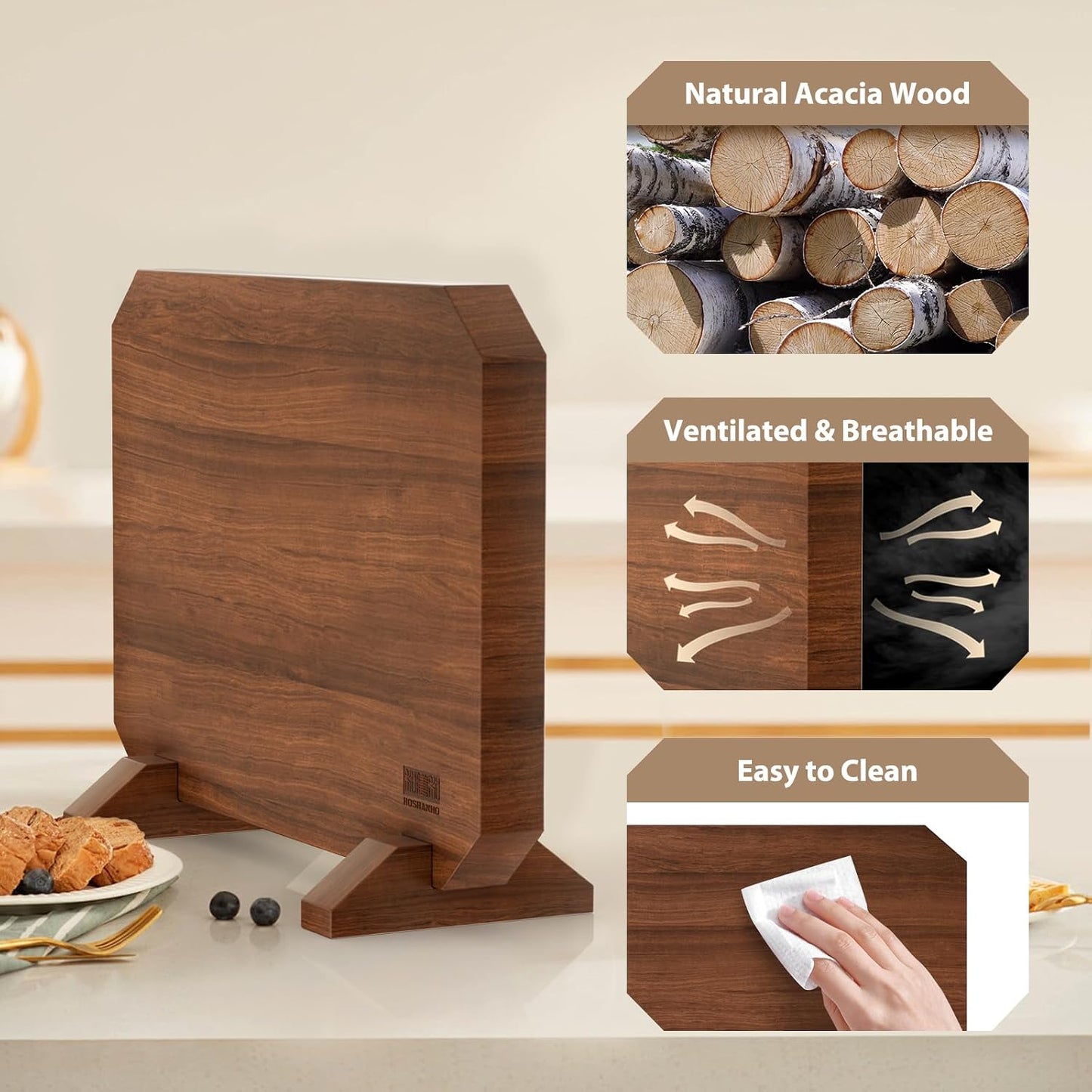 Magnetic Knife Block, Thickened Acacia Wood Kitchen Knife Holder | Kitchen Knife Stand with Strong Magnets, Multifunctional Double Side Knife Storage Organizer for Kitchen Counter, Ideal Gifts