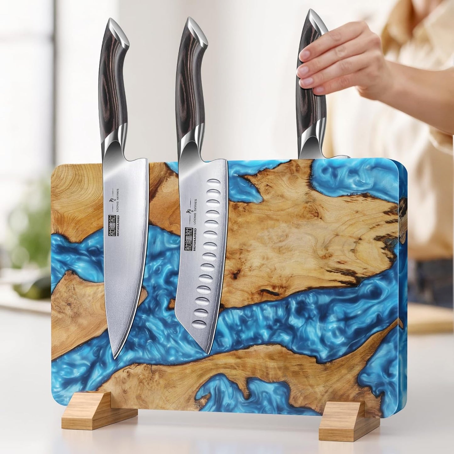 Magnetic Knife Block, Thickened Acacia Wood Kitchen Knife Holder | Kitchen Knife Stand with Strong Magnets, Multifunctional Double Side Knife Storage Organizer for Kitchen Counter, Ideal Gifts