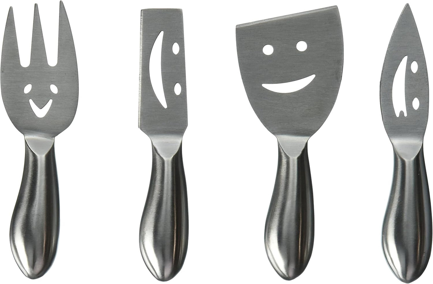Happy Face Cheese Knives, Set of 4, Silver
