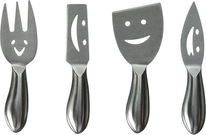 Happy Face Cheese Knives, Set of 4, Silver