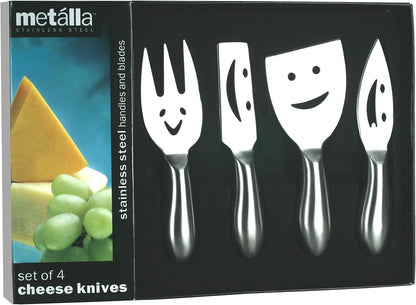 Happy Face Cheese Knives, Set of 4, Silver