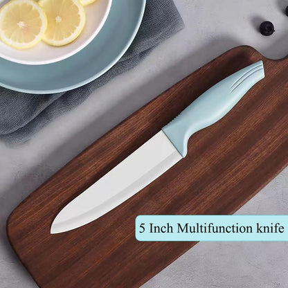 3-Piece Blue Ceramic Knife Set - 5" Veggie, 4" Fruit, 3" Peeling Knife - Suitable for Beef, Chicken, Vegetables, Fruits, Butter & Bread (Blue)