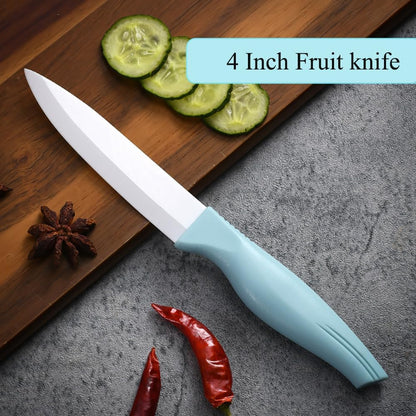 3-Piece Blue Ceramic Knife Set - 5" Veggie, 4" Fruit, 3" Peeling Knife - Suitable for Beef, Chicken, Vegetables, Fruits, Butter & Bread (Blue)
